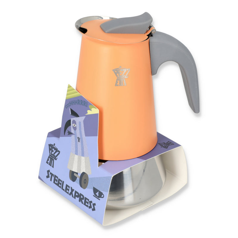 PEZZETTI STEELEXPRESS MOKA POT - 4 CUP ORANGE FLAME