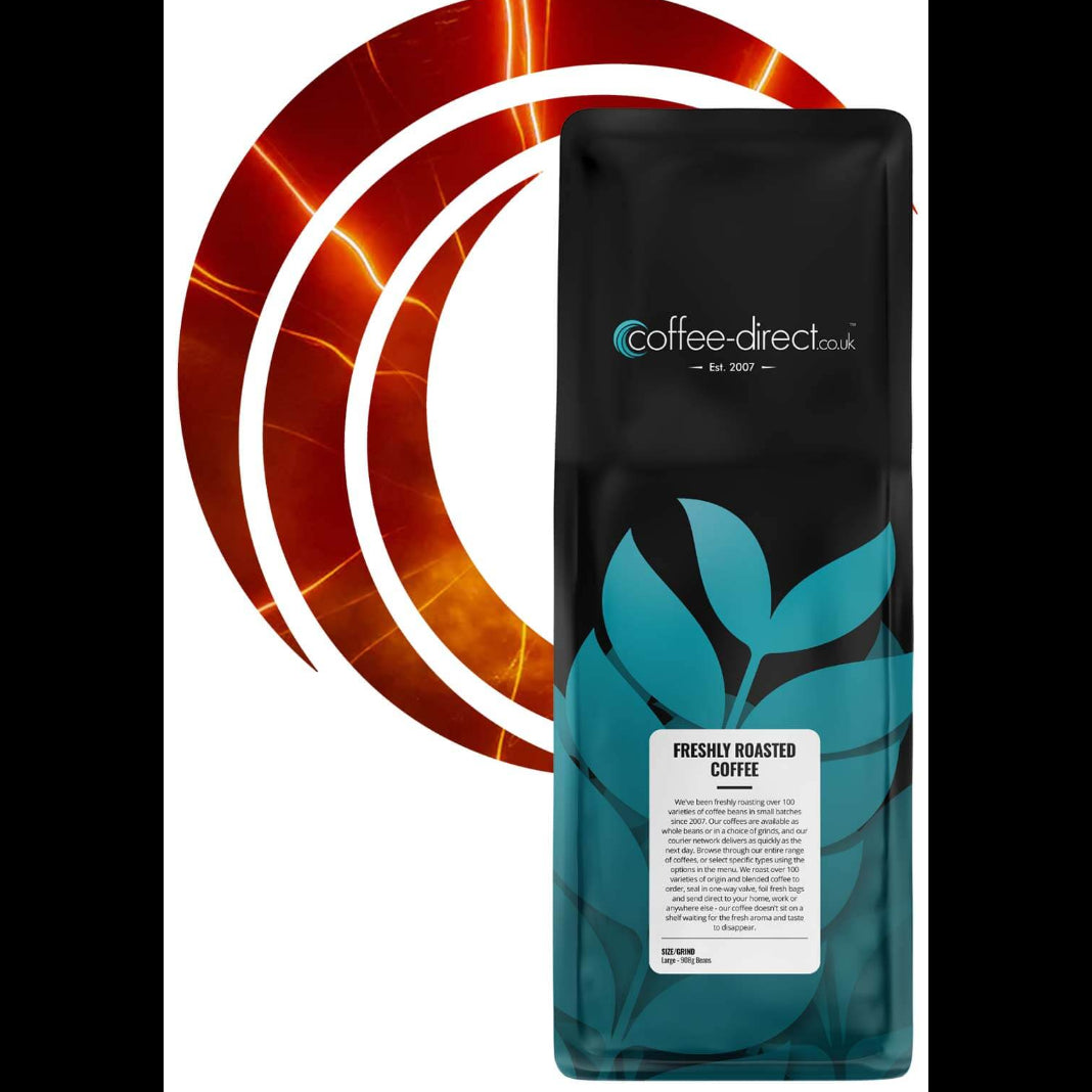 Coffee Direct coffee bag with leaf design on a white background